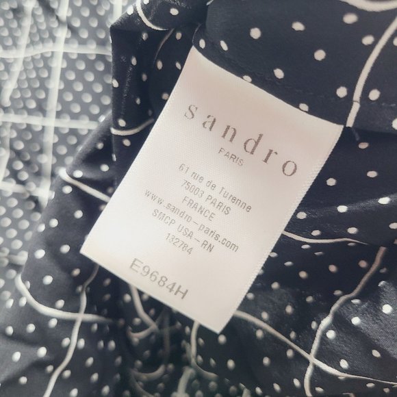 Sandro Paris Window Pane Polka Dot 100% Silk Top Size 1 Small Black - Picture 8 of 9